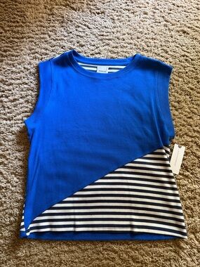 Maeve Royal Blue Tank with Navy-and-White Striped Hem